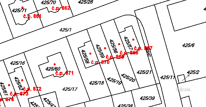 Libuš 869, Praha na parcele st. 425/59 v KÚ Libuš, Katastrální mapa