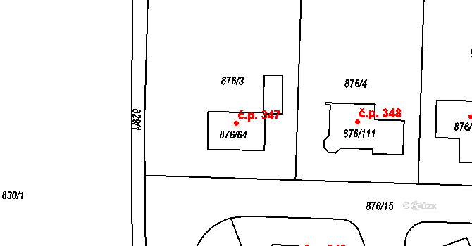 Stonařov 347 na parcele st. 876/64 v KÚ Stonařov, Katastrální mapa