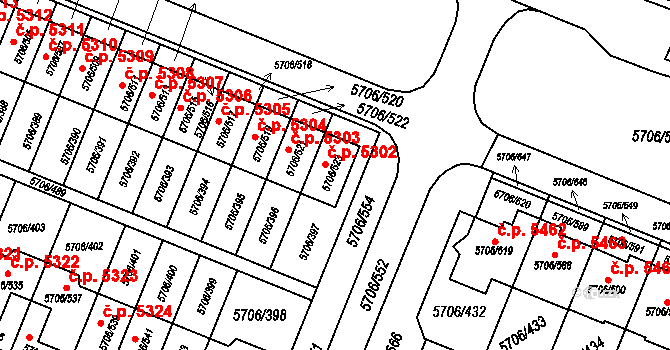 Jihlava 5302 na parcele st. 5706/523 v KÚ Jihlava, Katastrální mapa