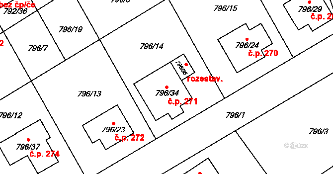 Lubná 271 na parcele st. 796/34 v KÚ Lubná u Rakovníka, Katastrální mapa