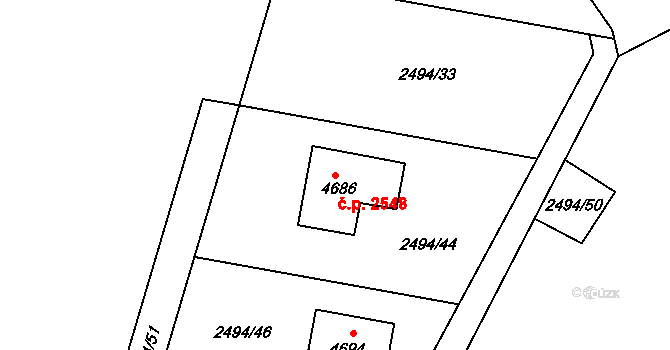 Rožnov pod Radhoštěm 2548 na parcele st. 4686 v KÚ Rožnov pod Radhoštěm, Katastrální mapa