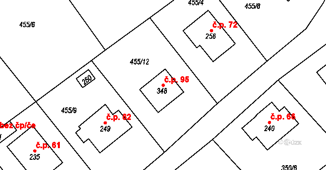 Chutnovka 95, Mírová pod Kozákovem na parcele st. 348 v KÚ Sekerkovy Loučky, Katastrální mapa