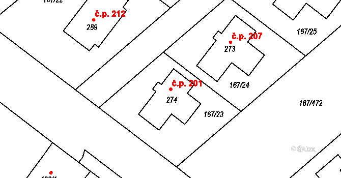 Kovanice 201 na parcele st. 274 v KÚ Kovanice, Katastrální mapa
