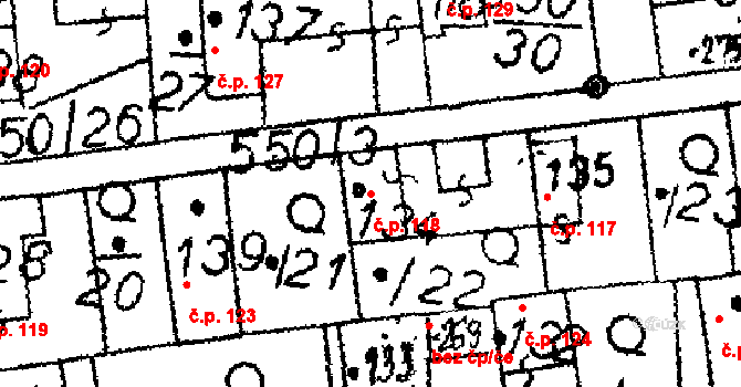 Žihobce 118 na parcele st. 134 v KÚ Žihobce, Katastrální mapa