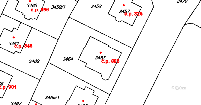 Předměstí 885, Litoměřice na parcele st. 3463 v KÚ Litoměřice, Katastrální mapa
