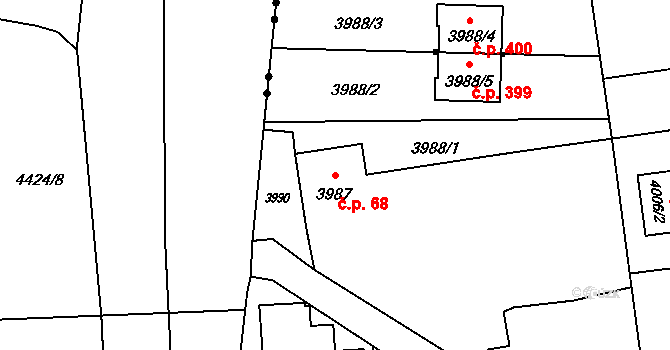 Pustkovec 68, Ostrava na parcele st. 3987 v KÚ Pustkovec, Katastrální mapa