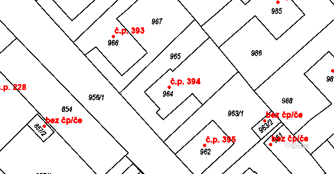 Měřín 394 na parcele st. 964 v KÚ Měřín, Katastrální mapa