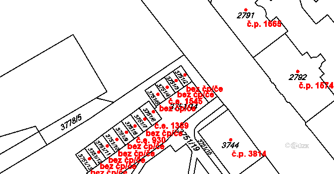 Chomutov 1545 na parcele st. 3751/4 v KÚ Chomutov I, Katastrální mapa