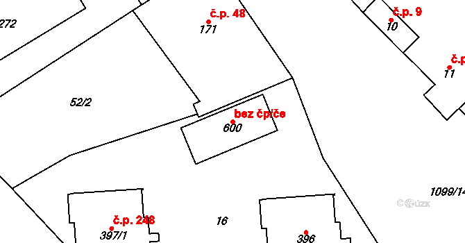 Horní Počaply 39310523 na parcele st. 600 v KÚ Horní Počaply, Katastrální mapa