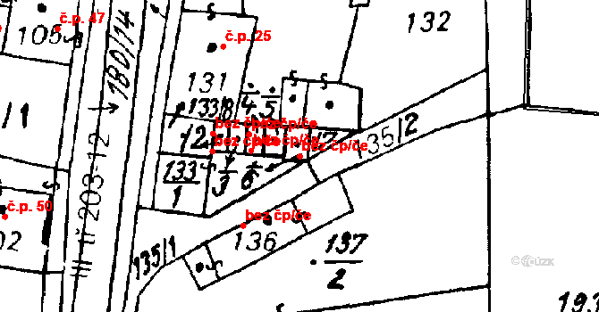 Heřmanova Huť 39634523 na parcele st. 133/6 v KÚ Horní Sekyřany, Katastrální mapa