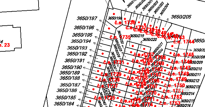 Jindřichův Hradec III 1731, Jindřichův Hradec na parcele st. 3650/193 v KÚ Jindřichův Hradec, Katastrální mapa
