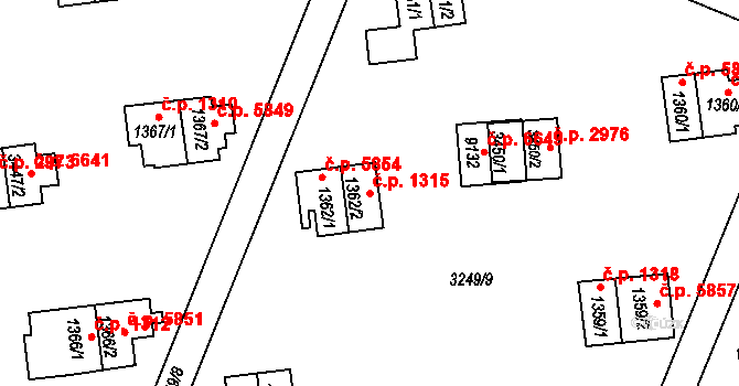 Zlín 1315 na parcele st. 1362/2 v KÚ Zlín, Katastrální mapa