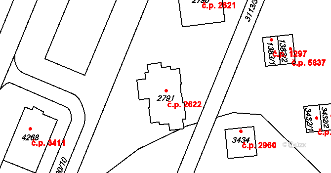 Zlín 2622 na parcele st. 2791 v KÚ Zlín, Katastrální mapa