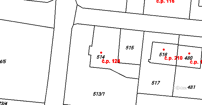 Neplachovice 124 na parcele st. 514 v KÚ Neplachovice, Katastrální mapa