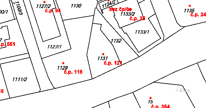 Bolatice 121 na parcele st. 1131 v KÚ Bolatice, Katastrální mapa