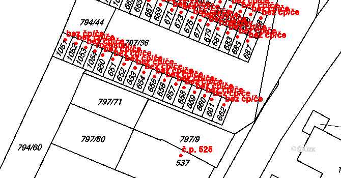 Lišov 46953523 na parcele st. 657 v KÚ Lišov, Katastrální mapa