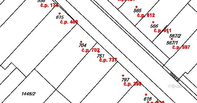 Ostrožské Předměstí 737, Uherský Ostroh na parcele st. 751 v KÚ Ostrožské Předměstí, Katastrální mapa