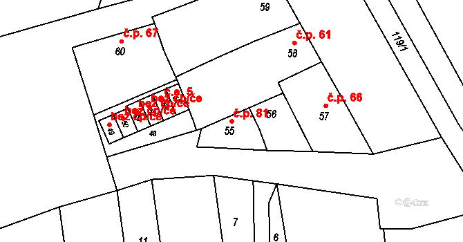 Marefy 81, Bučovice na parcele st. 55 v KÚ Marefy, Katastrální mapa