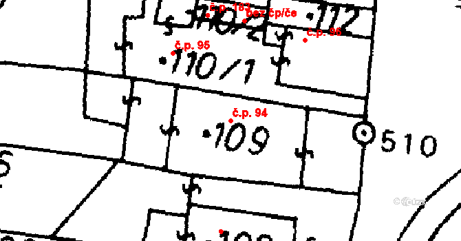 Bernartice 94 na parcele st. 109 v KÚ Bernartice u Milevska, Katastrální mapa
