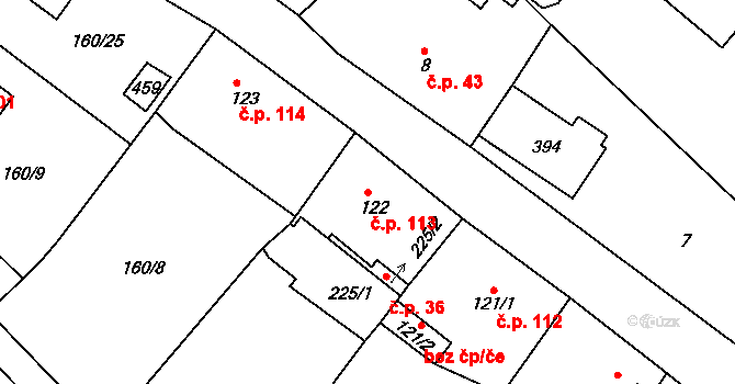 Dolní Bělá 113 na parcele st. 122 v KÚ Dolní Bělá, Katastrální mapa