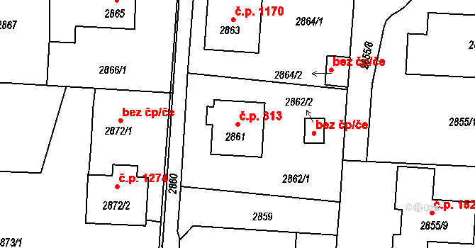 Horní Suchá 313 na parcele st. 2861 v KÚ Horní Suchá, Katastrální mapa