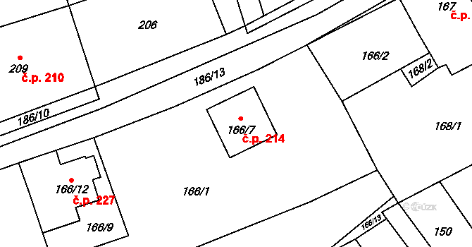 Svinařov 214 na parcele st. 166/7 v KÚ Svinařov u Kladna, Katastrální mapa