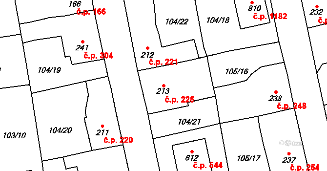 Rudná 225 na parcele st. 213 v KÚ Dušníky u Rudné, Katastrální mapa