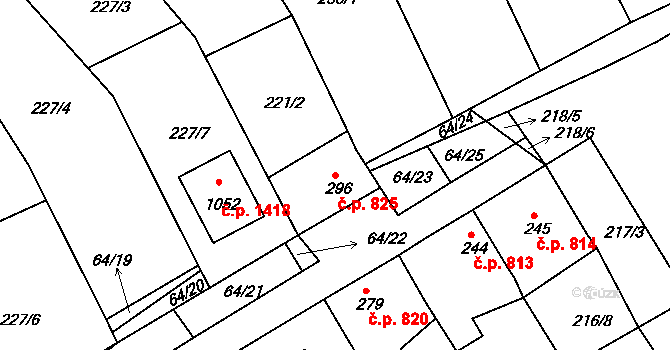 Rudná 825 na parcele st. 296 v KÚ Hořelice, Katastrální mapa