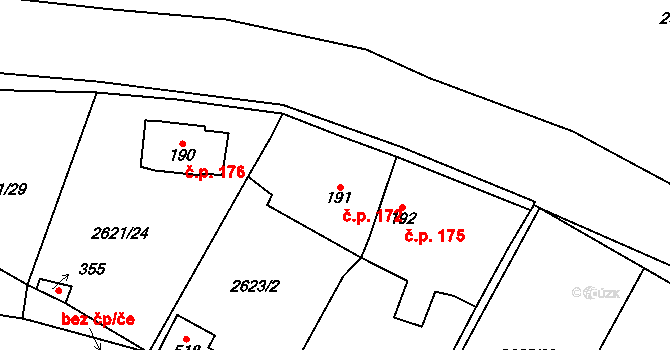 Ledce 172 na parcele st. 191 v KÚ Ledce u Plzně, Katastrální mapa