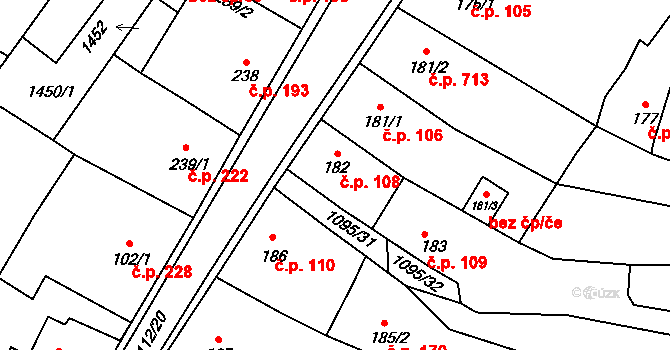 Kdyně 108 na parcele st. 182 v KÚ Kdyně, Katastrální mapa