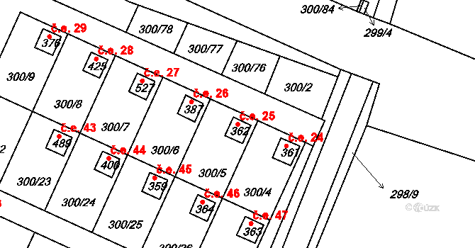 Hrádek 25 na parcele st. 362 v KÚ Hrádek u Rokycan, Katastrální mapa