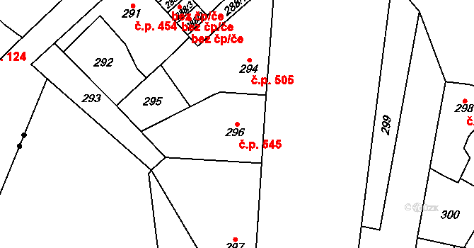 Hronov 545 na parcele st. 296 v KÚ Hronov, Katastrální mapa