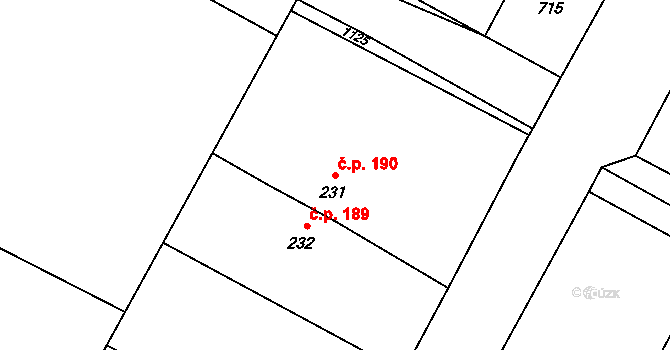 Čeperka 190 na parcele st. 231 v KÚ Čeperka, Katastrální mapa