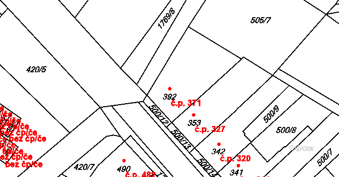 Sezemice 371 na parcele st. 392 v KÚ Sezemice nad Loučnou, Katastrální mapa