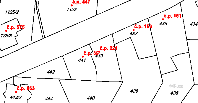 Vejprnice 221 na parcele st. 439 v KÚ Vejprnice, Katastrální mapa