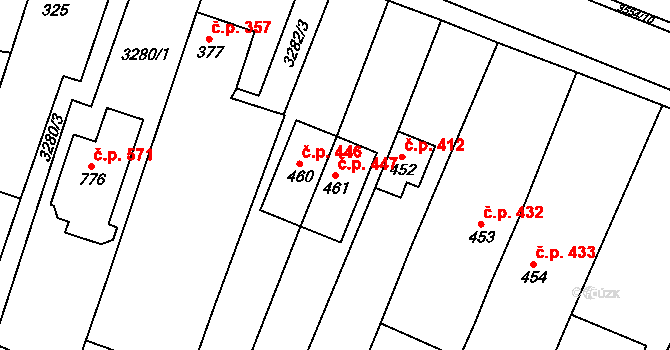 Lysice 447 na parcele st. 461 v KÚ Lysice, Katastrální mapa
