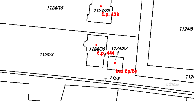 Chotěbuz 444 na parcele st. 1124/36 v KÚ Chotěbuz, Katastrální mapa