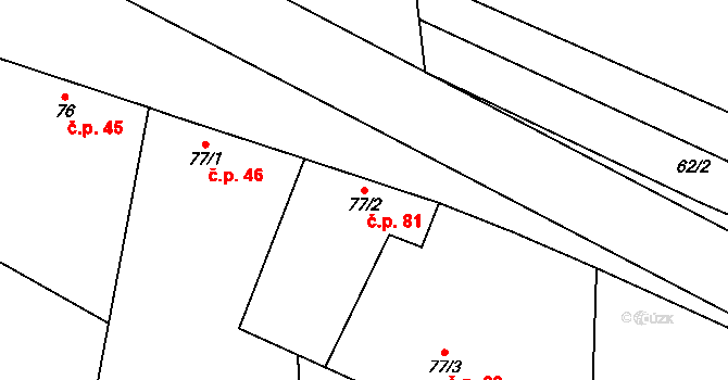Voděrady 81 na parcele st. 77/2 v KÚ Voděrady u Kunštátu, Katastrální mapa