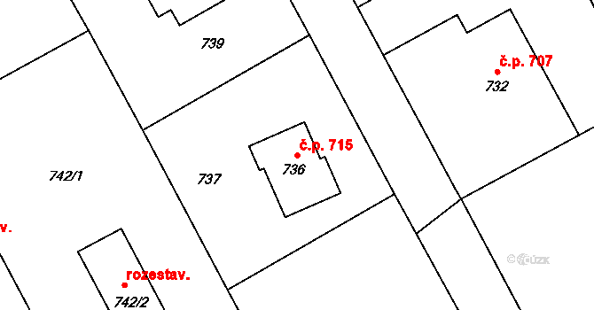 Loštice 715 na parcele st. 736 v KÚ Loštice, Katastrální mapa