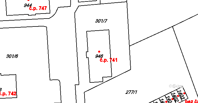 Nový Jičín 741 na parcele st. 946 v KÚ Nový Jičín-Dolní Předměstí, Katastrální mapa