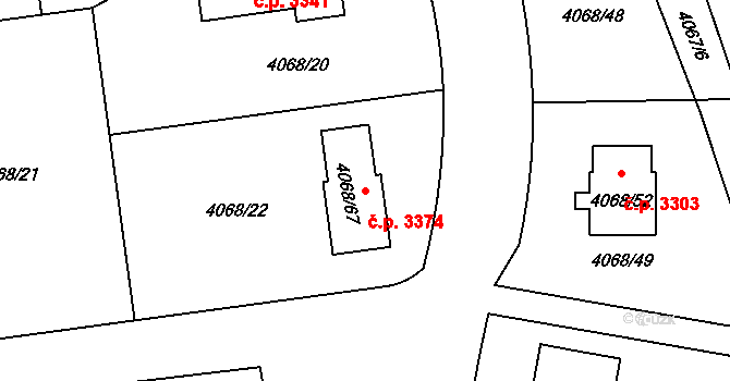 Česká Lípa 3374 na parcele st. 4068/67 v KÚ Česká Lípa, Katastrální mapa
