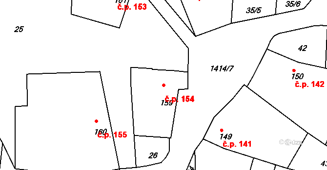 Lhenice 154 na parcele st. 159 v KÚ Lhenice, Katastrální mapa