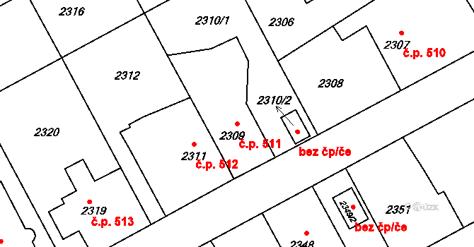Kopřivnice 511 na parcele st. 2309 v KÚ Kopřivnice, Katastrální mapa