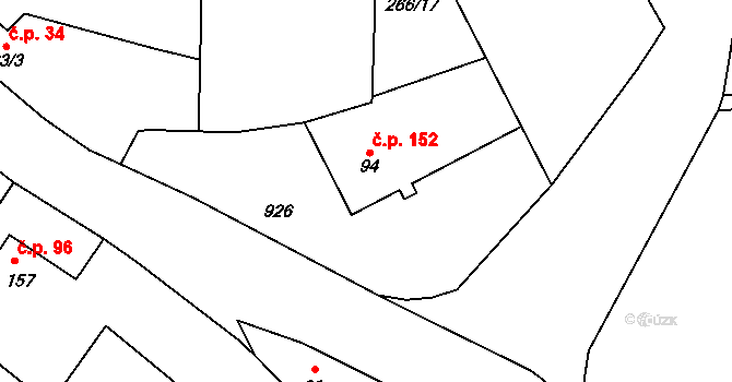 Zbečno 152 na parcele st. 94 v KÚ Zbečno, Katastrální mapa