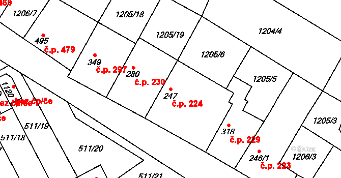 Kryry 224 na parcele st. 247 v KÚ Kryry, Katastrální mapa