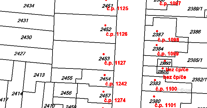 Louny 1127 na parcele st. 2453 v KÚ Louny, Katastrální mapa