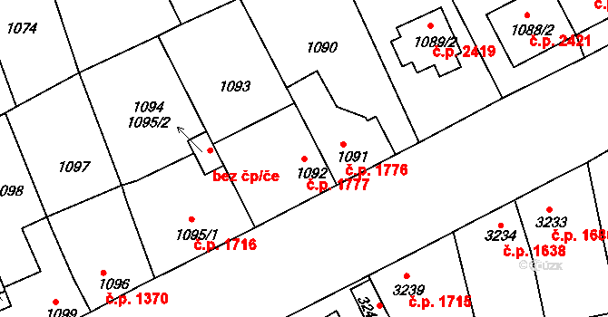 Louny 1777 na parcele st. 1092 v KÚ Louny, Katastrální mapa