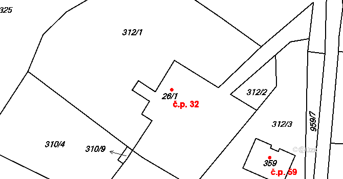Rejčkov 32, Dolní Město na parcele st. 26/1 v KÚ Rejčkov, Katastrální mapa