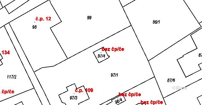 Liberec 96097523 na parcele st. 97/4 v KÚ Karlinky, Katastrální mapa