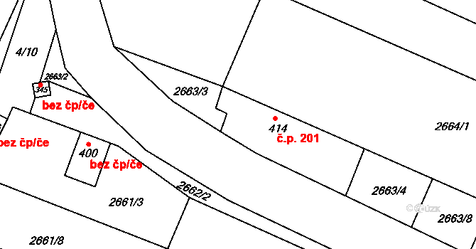 Brumovice 201 na parcele st. 414 v KÚ Brumovice, Katastrální mapa